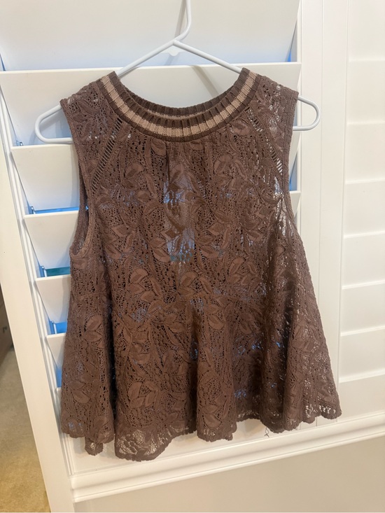 Free People Tops - Free People Lace Peplum Sleeveless Boho Top Taupe Brown Floral Crochet